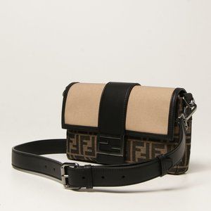 Fendi Baguette Jacquard FF Logo Canvas Convertible Crossbody Belt Bag